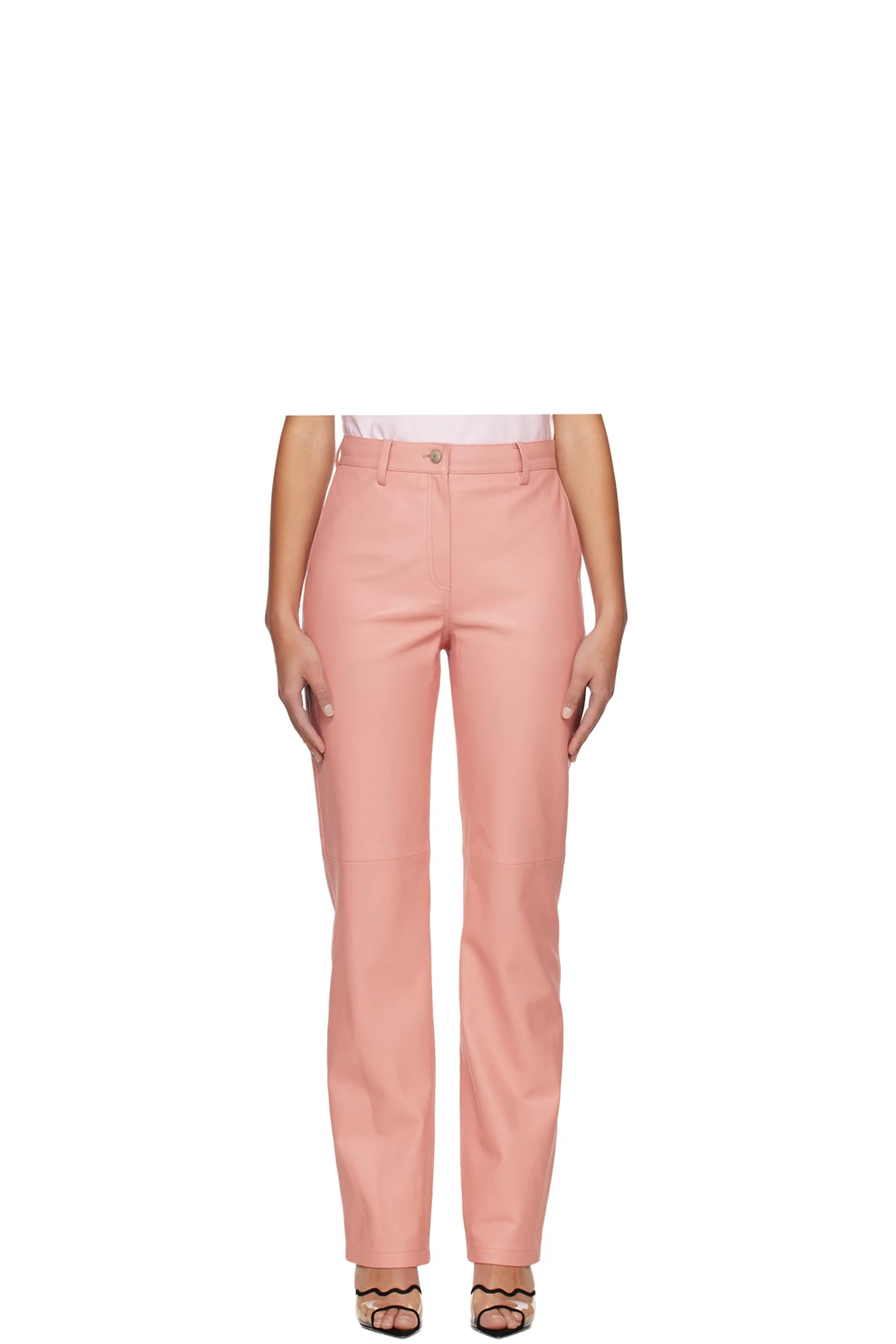 Pink Paneled Leather Pants