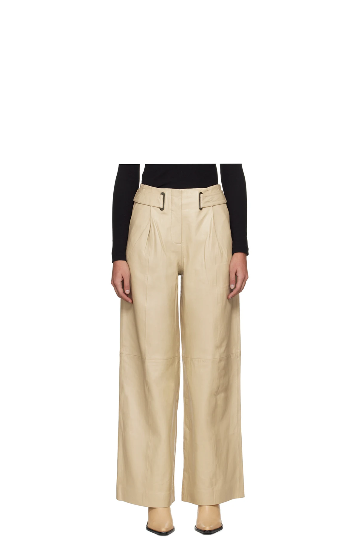 Beige Eyelet Leather Pants