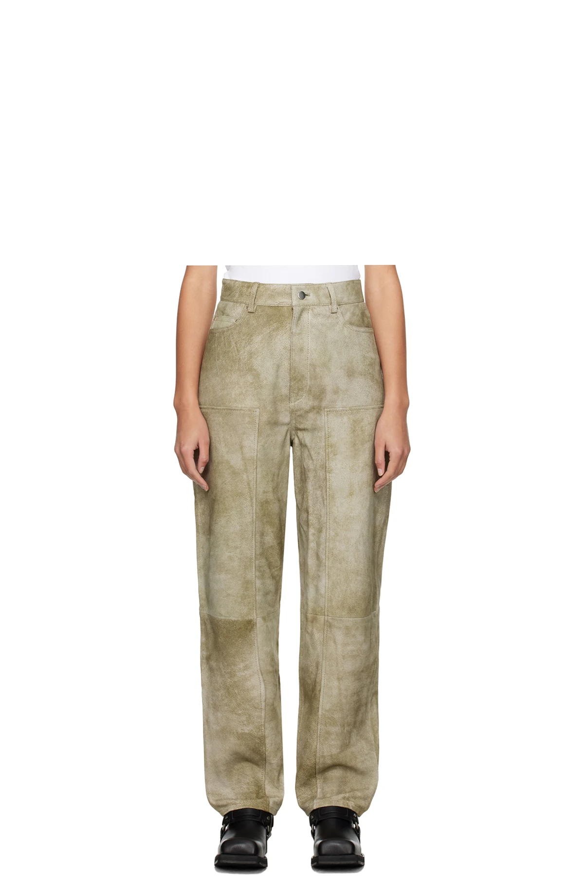 Taupe Relaxed-Fit Leather Pants