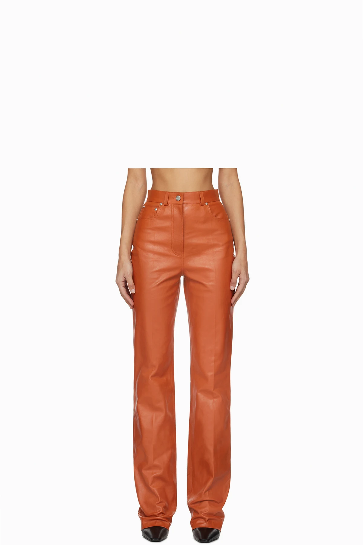 Orange Five-Pocket Leather Pants
