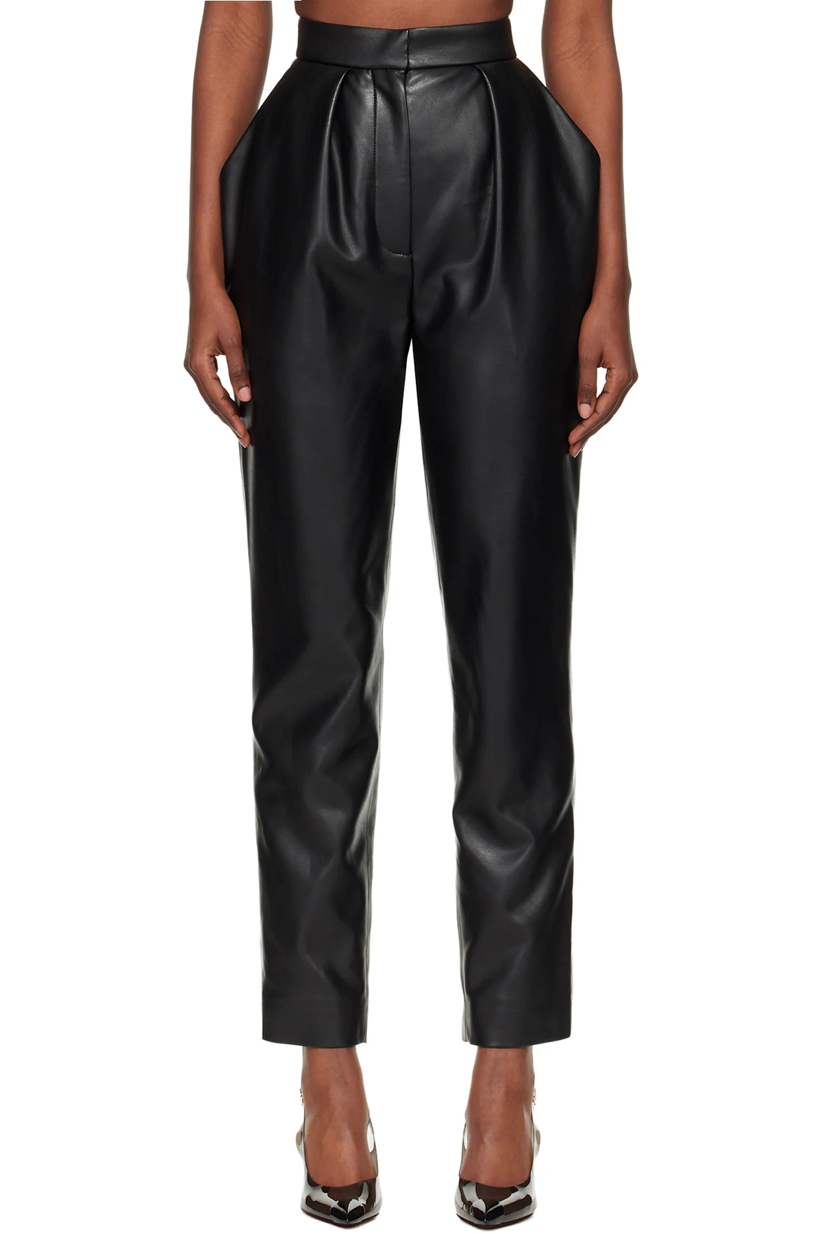 Black High-Waisted Faux-Leather Trousers