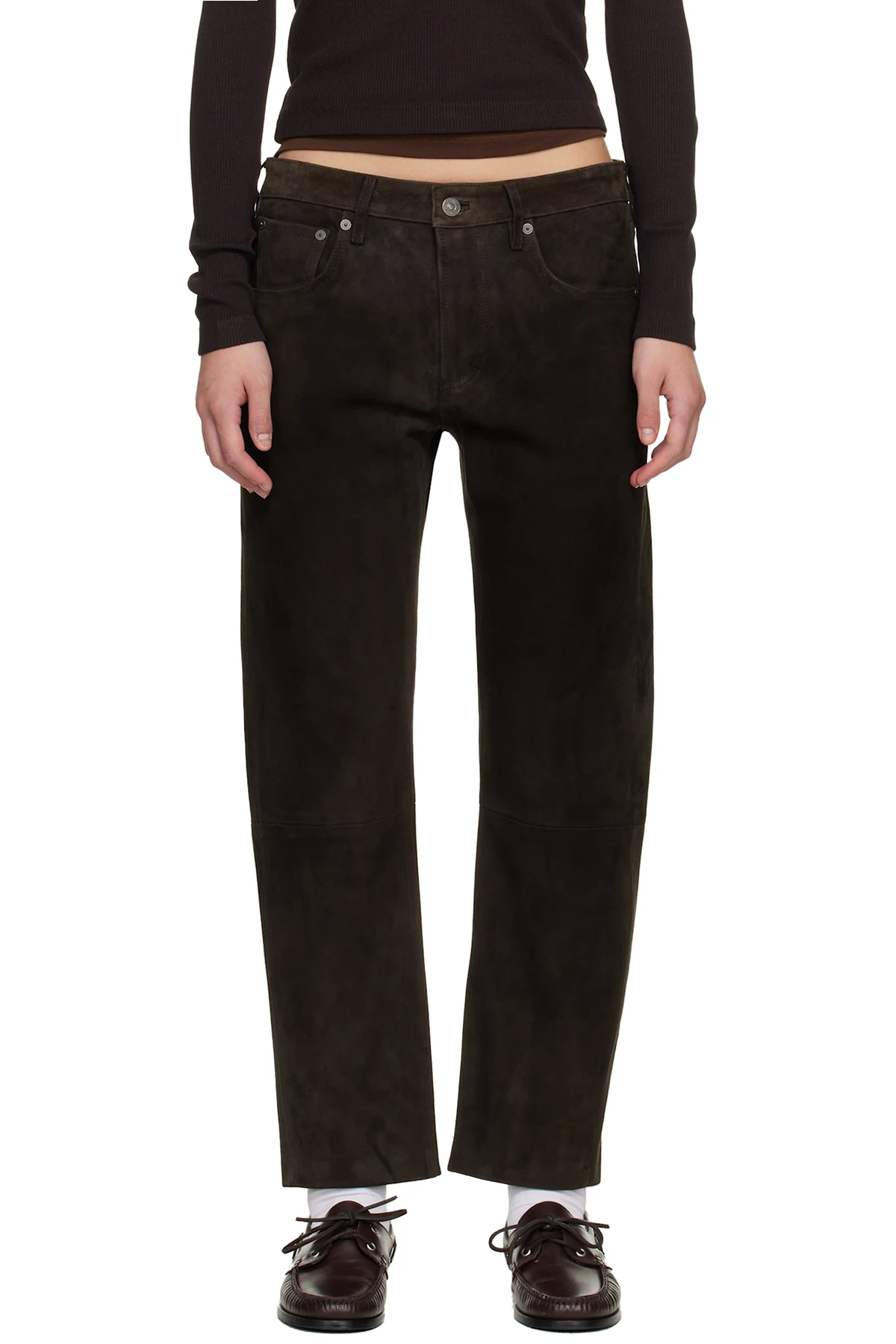 Brown Winslow Boyfriend Suede Trousers