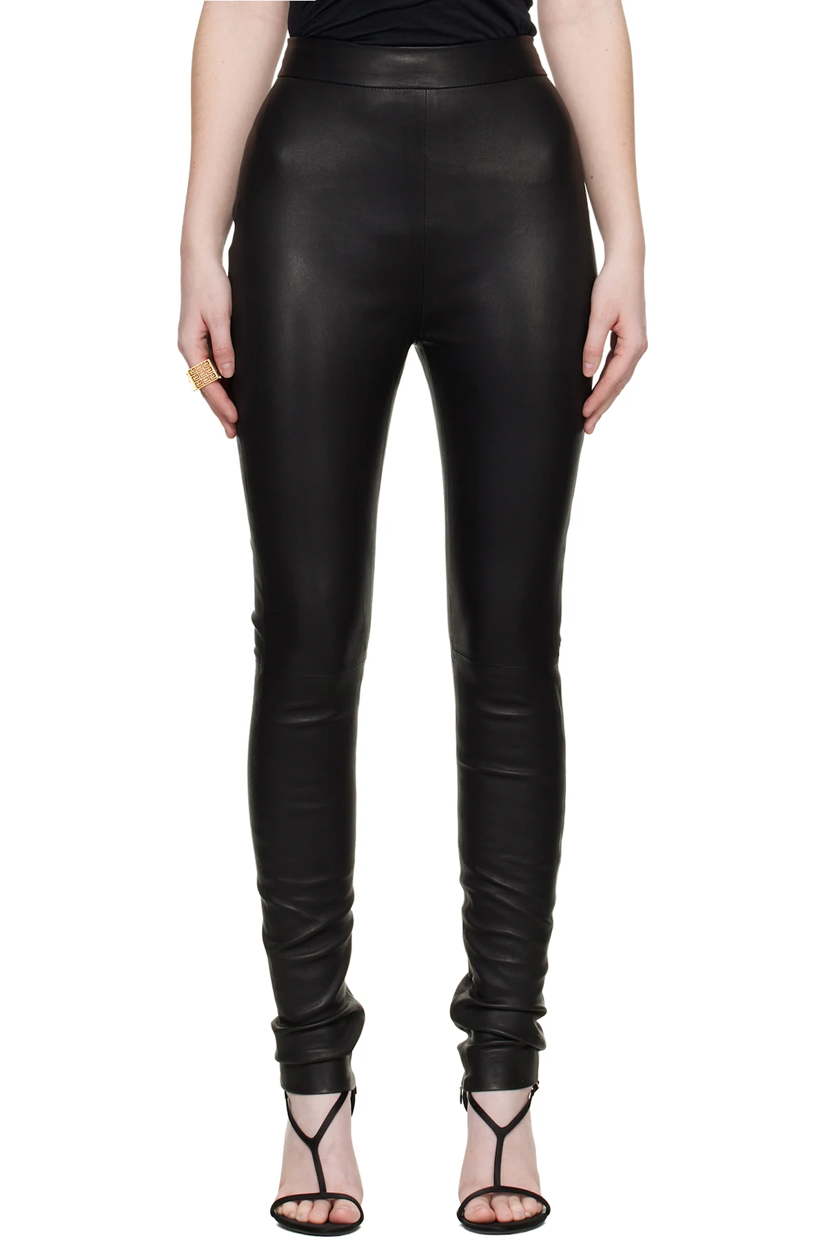 Black Zipped Lambskin Leggings