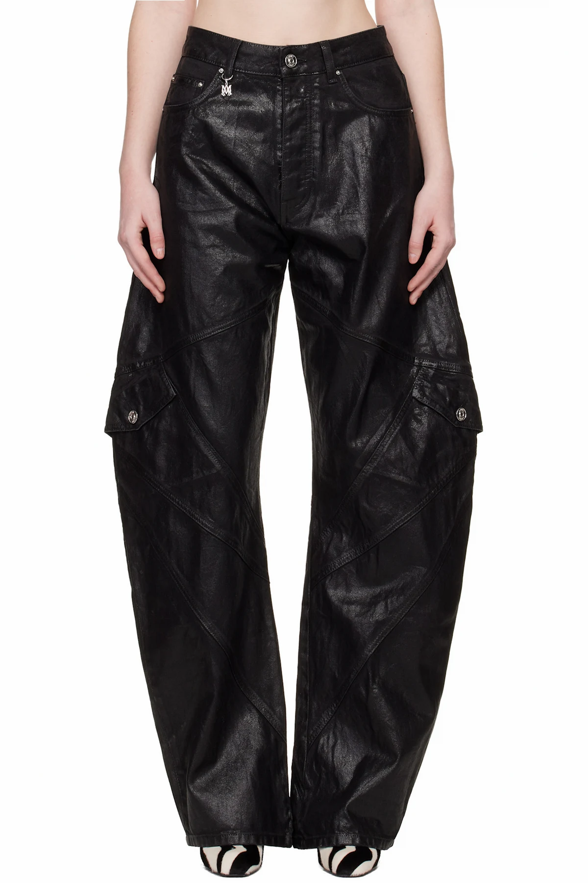 Black Waxed Paneled Jeans