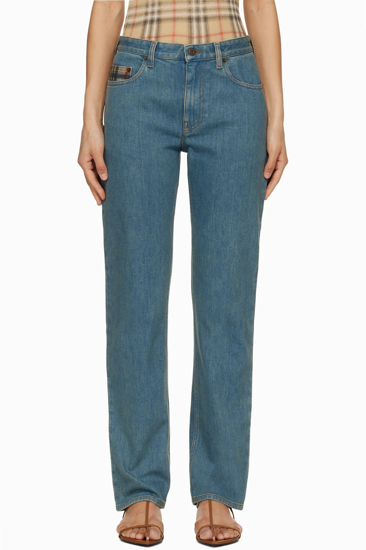 Blue Mid-Rise Straight Jeans