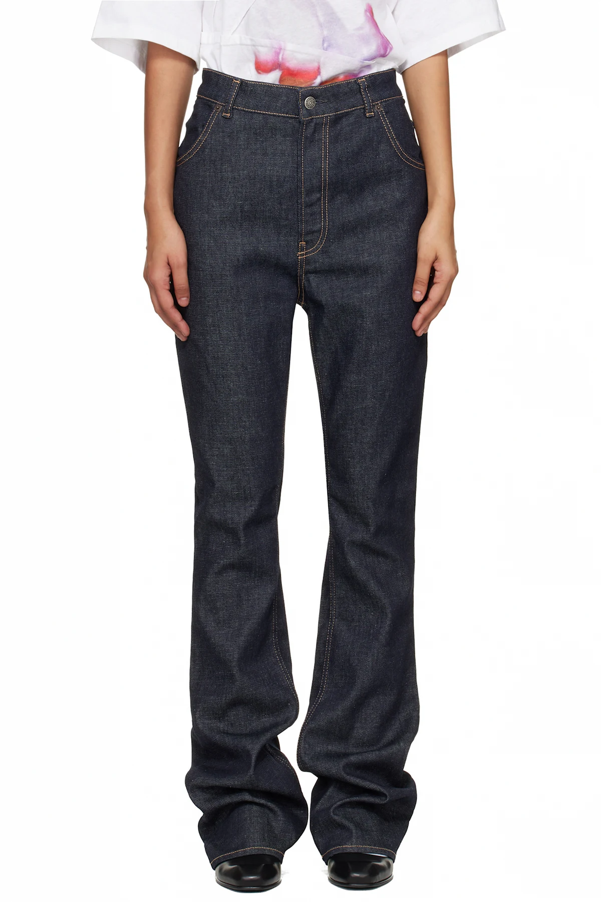 Navy Graphic-Embroidered Jeans