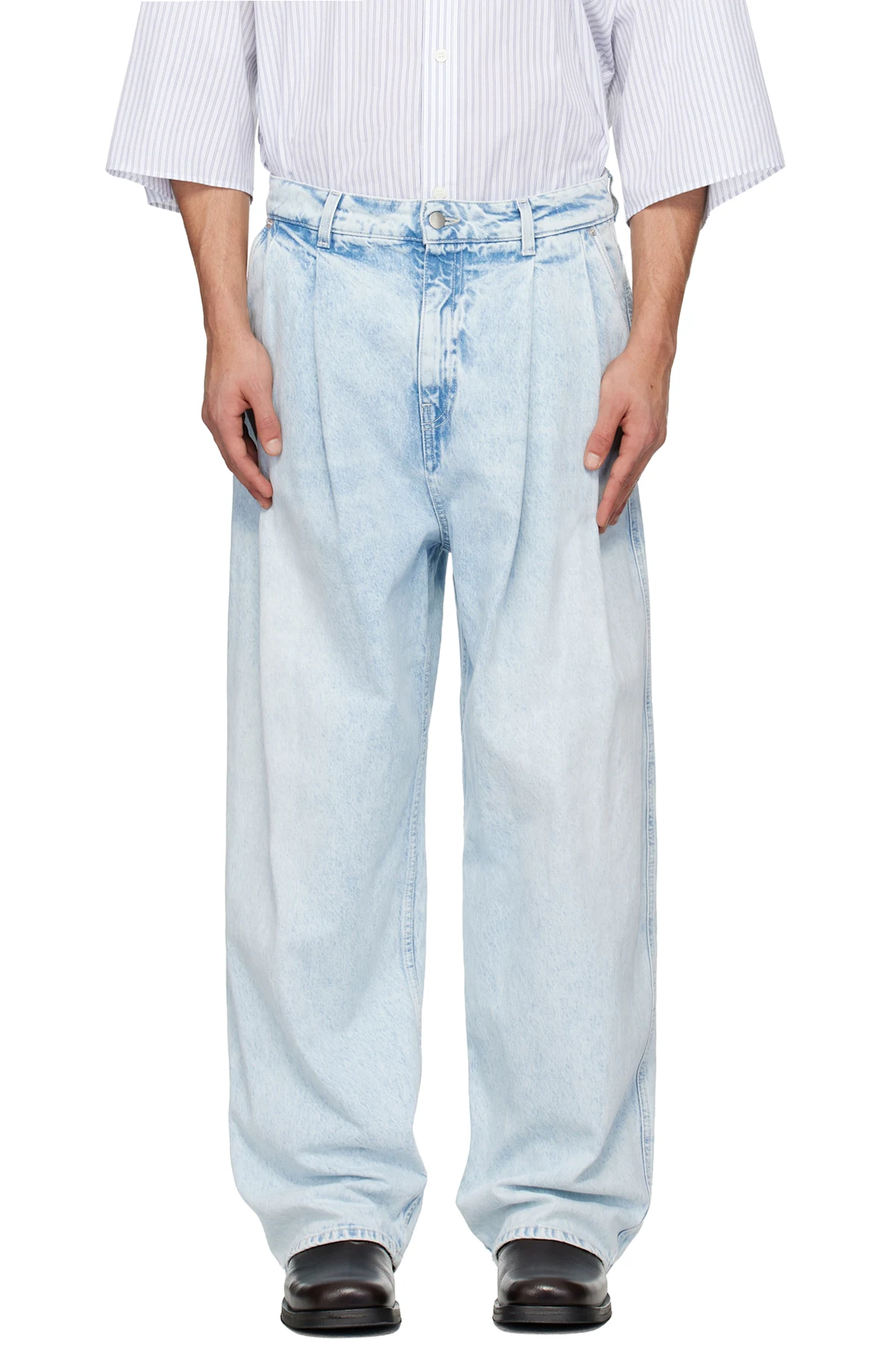 Blue Light Wash Pleated Jeans