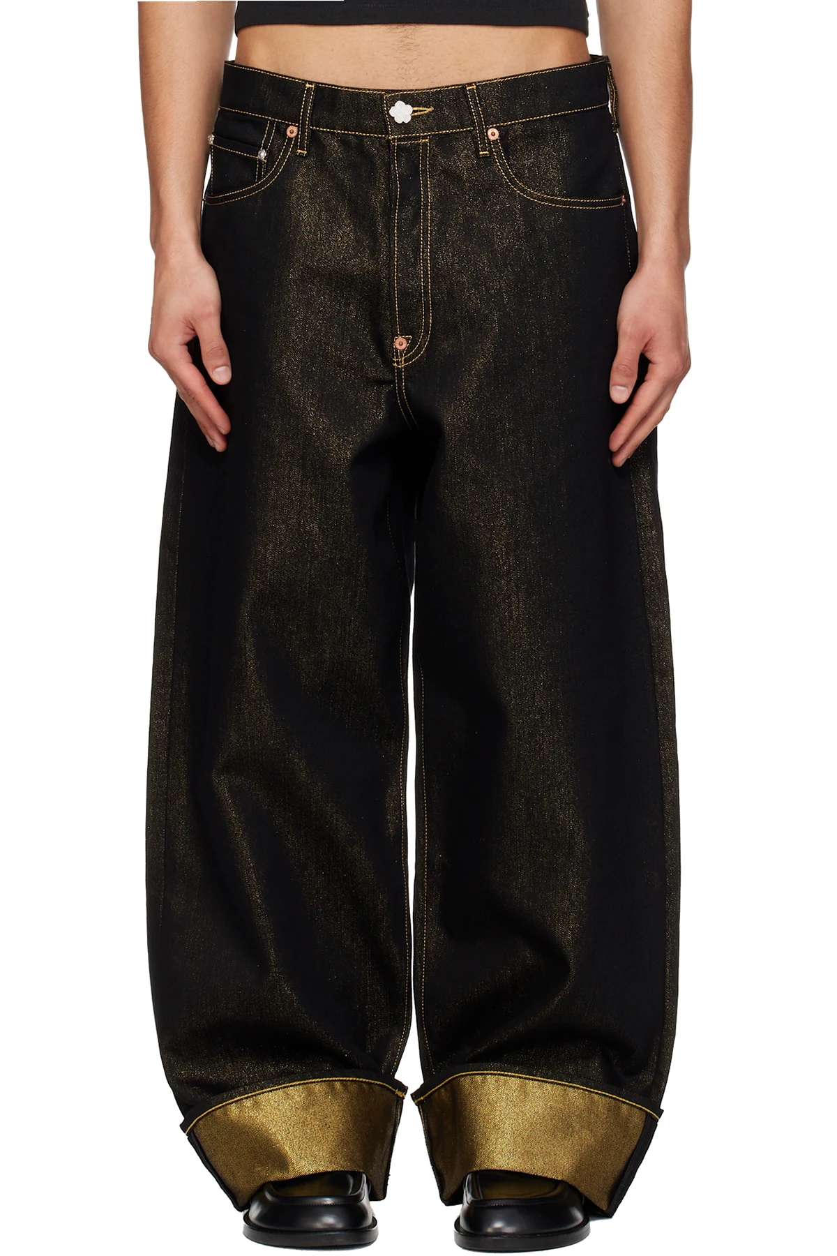 Black Turn Up Wide Fit Jeans