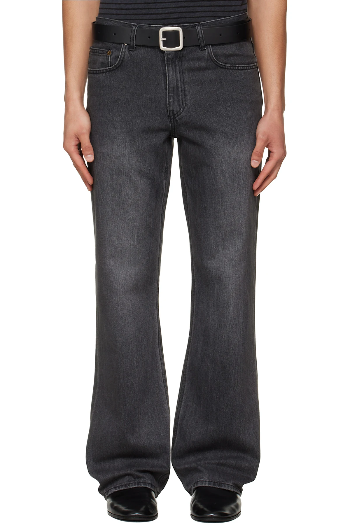 Black Flared-Leg Distressed Jeans