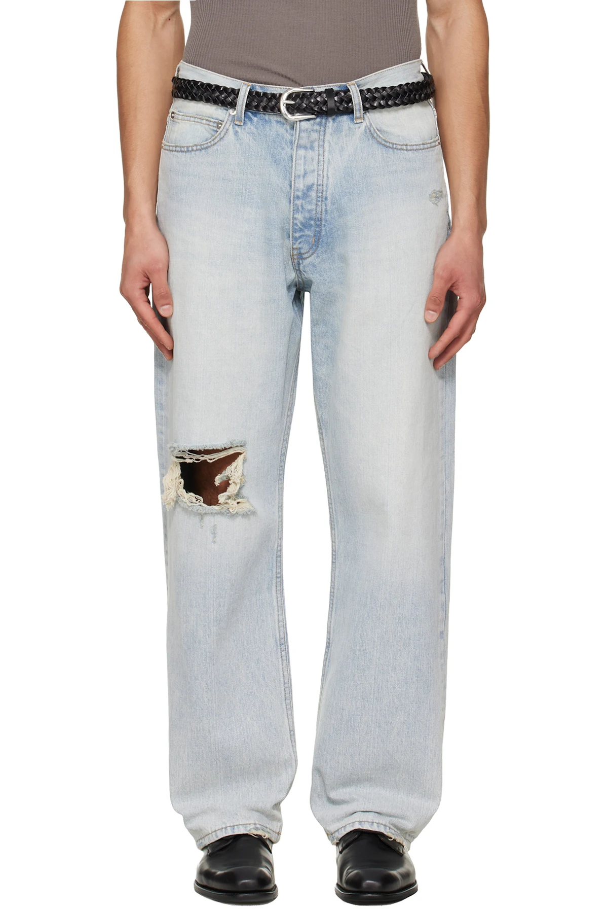 Blue Distressed Loose Straight Jeans