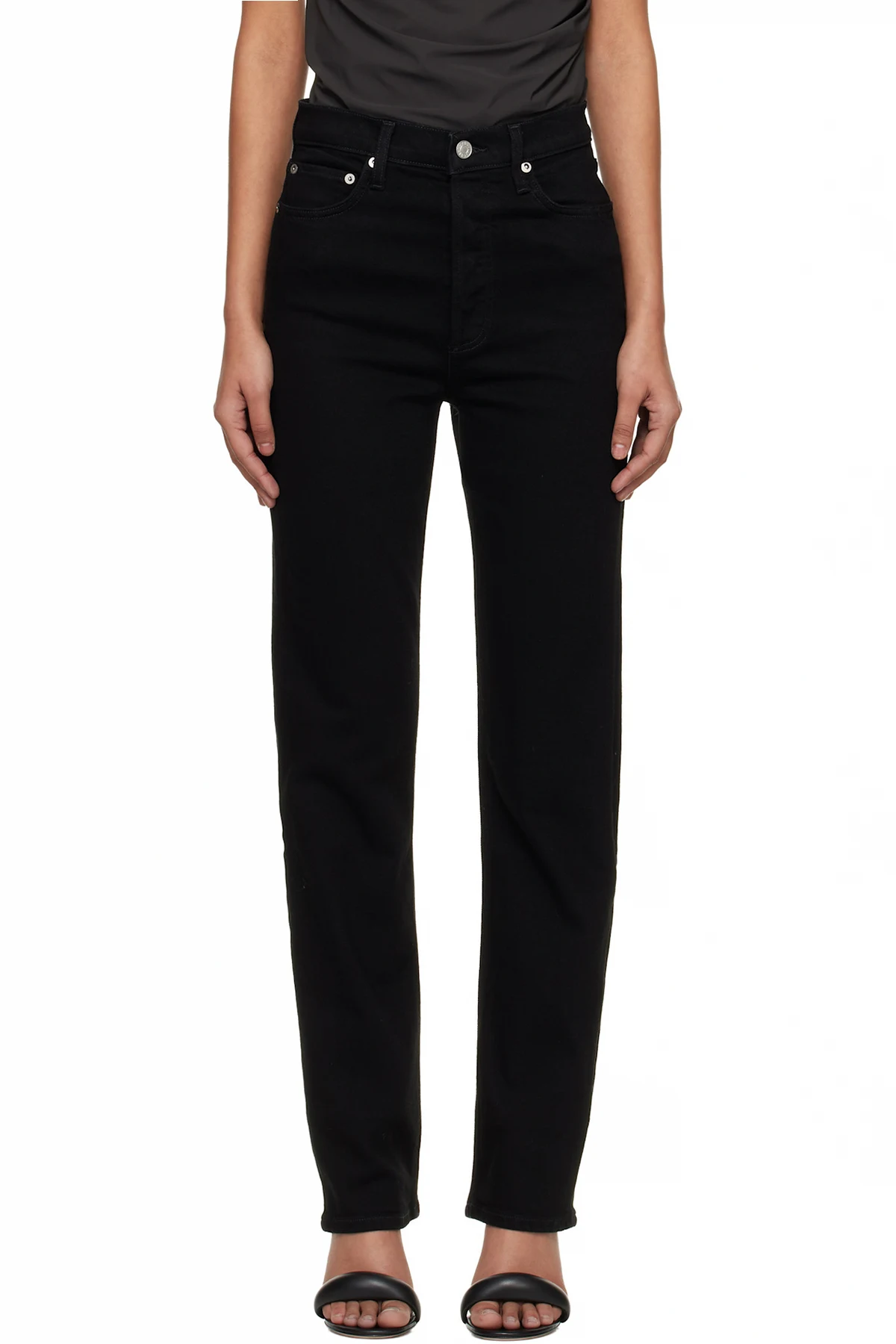 Black 90's Pinch Waist High Rise Straight Long Jeans