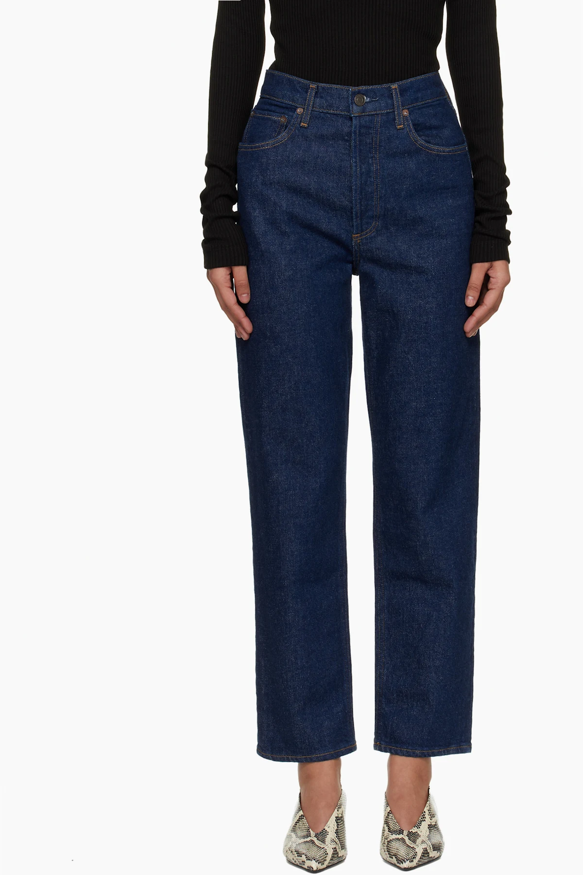 Blue 90's Pinch Waist Crop Comfort Stretch Jeans