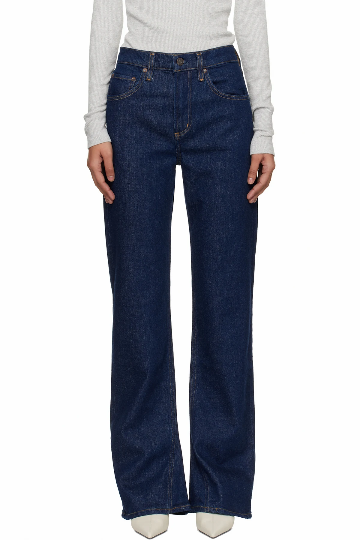 Blue Mid Rise Kick Boot Comfort Stretch Jeans