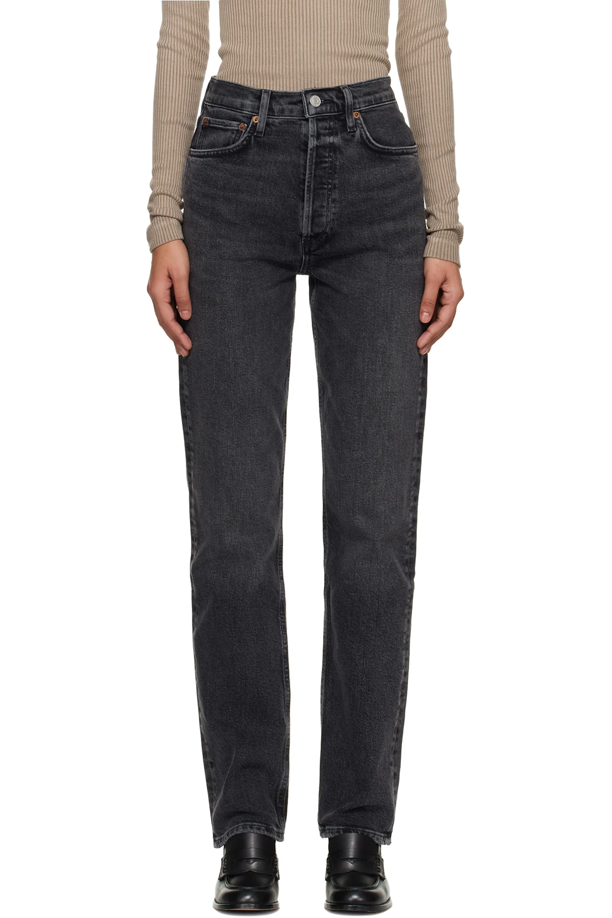 Black 90's Pinch Waist Long Comfort Stretch Jeans