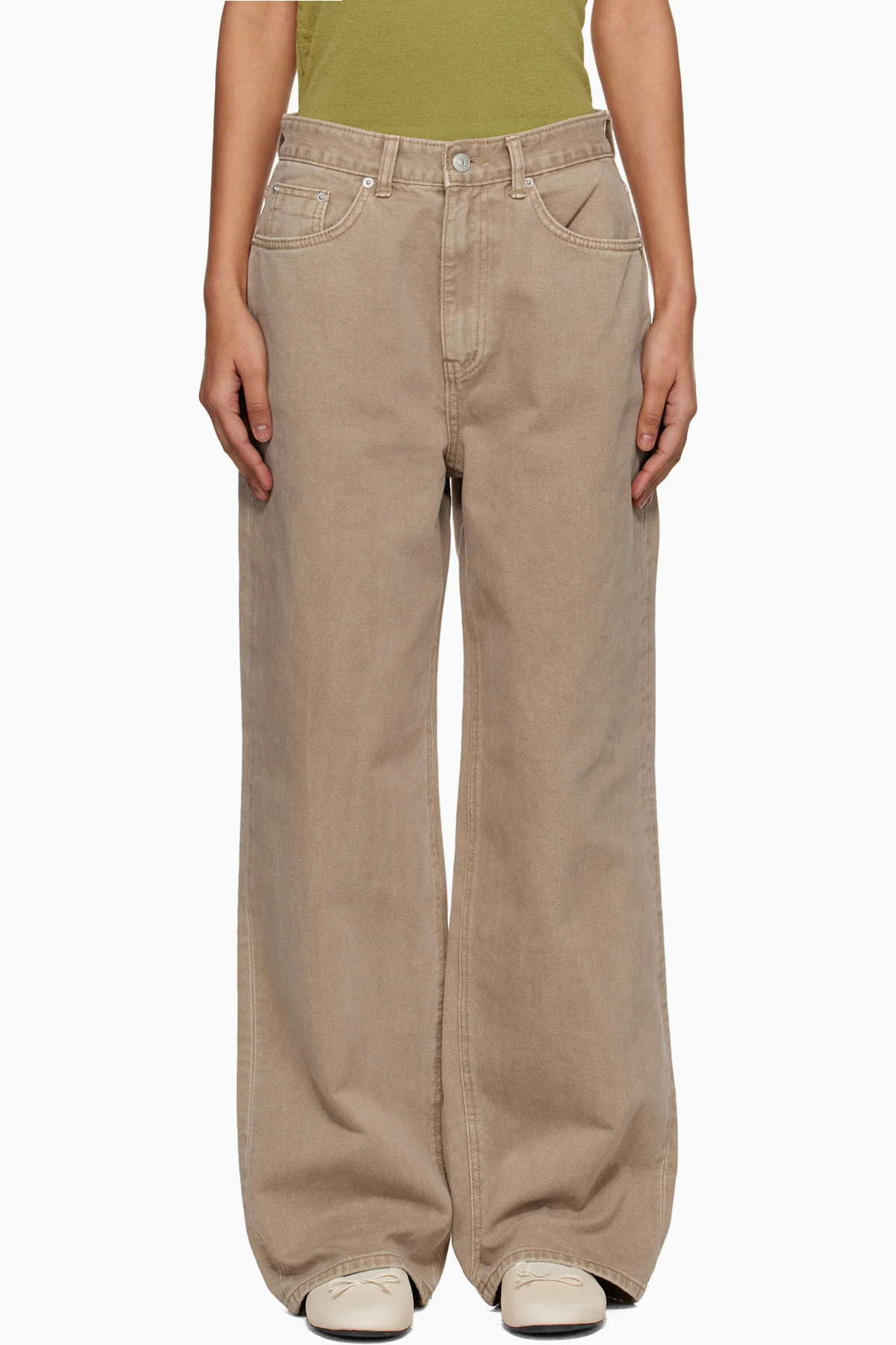 Beige Relaxed Wide Jeans