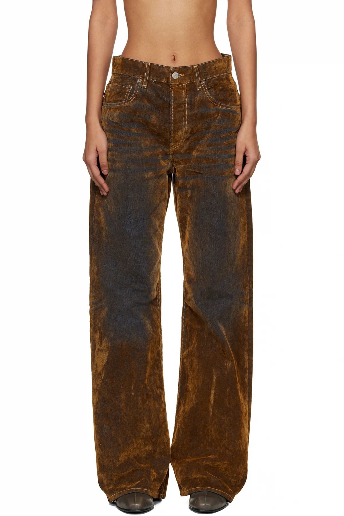 Brown 2021 Flocked Denim Jeans