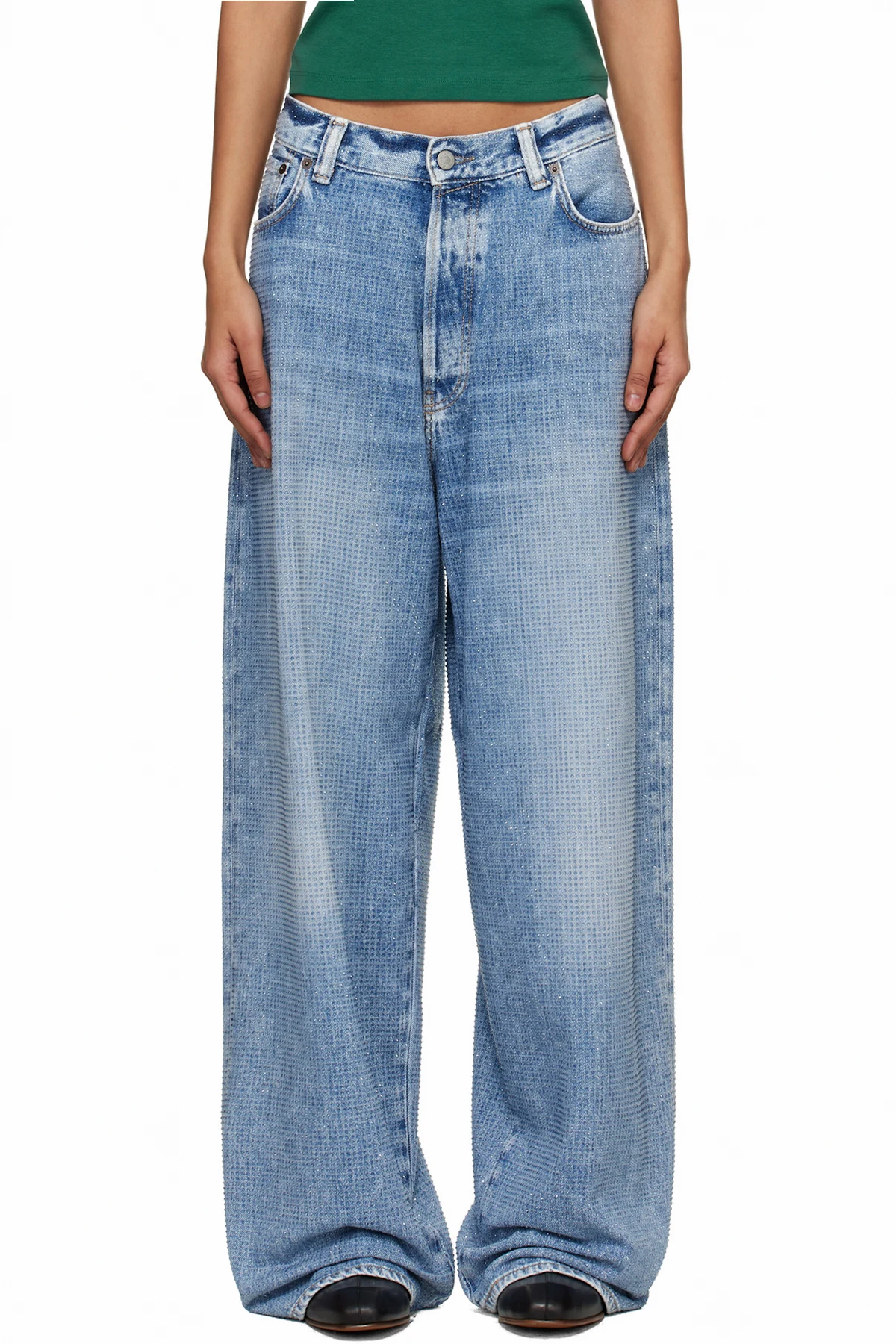 Blue 2023 Loose Rhinestone Jeans