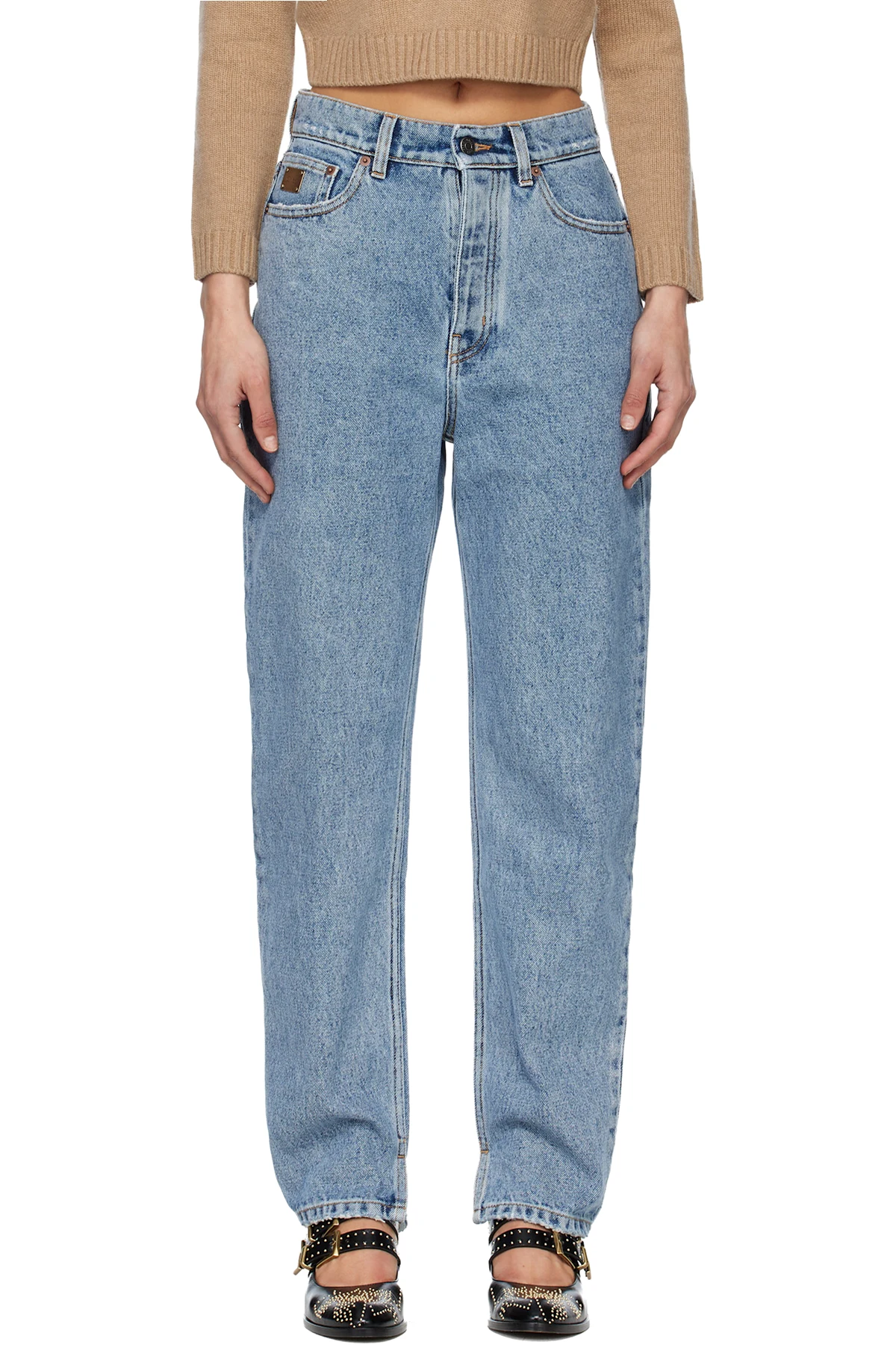 Blue High-Rise Tapered Jeans