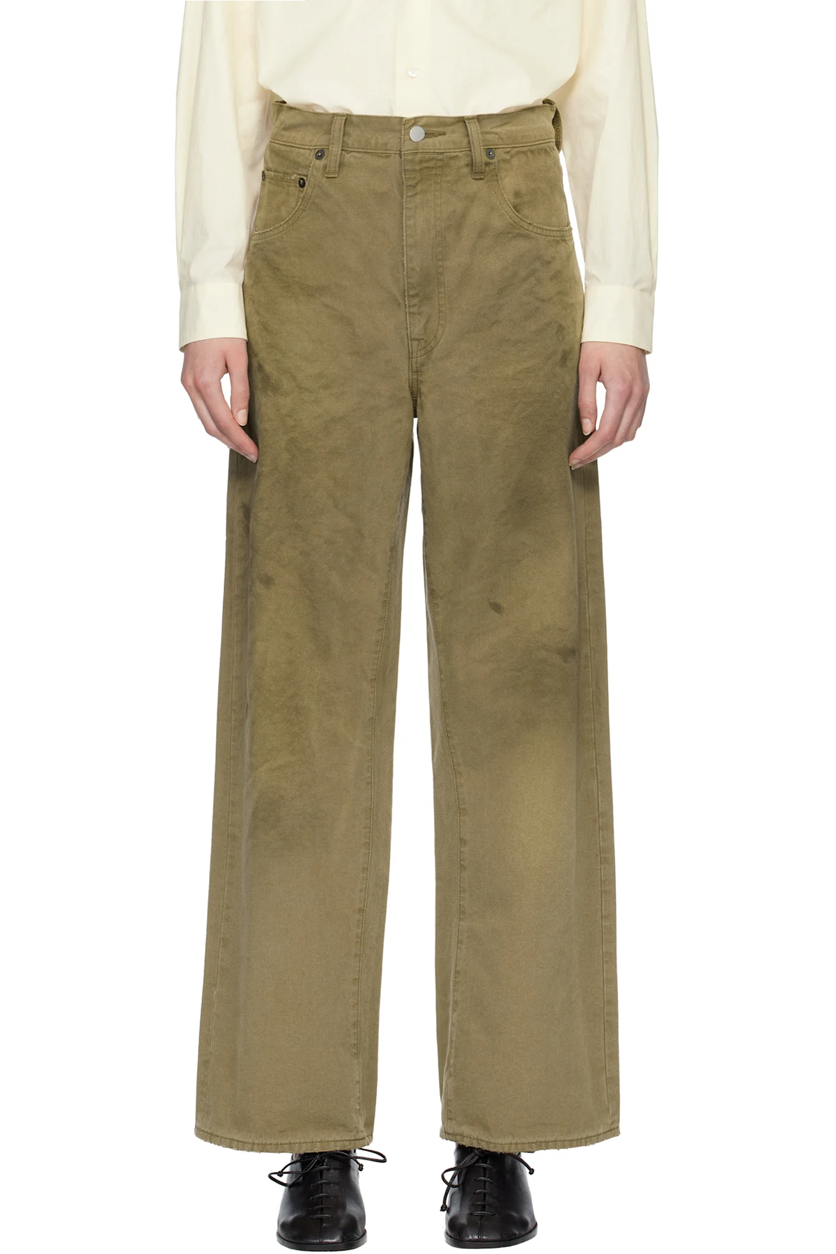 Beige Sulfur Dyed Oxford Vintage Wide Jeans