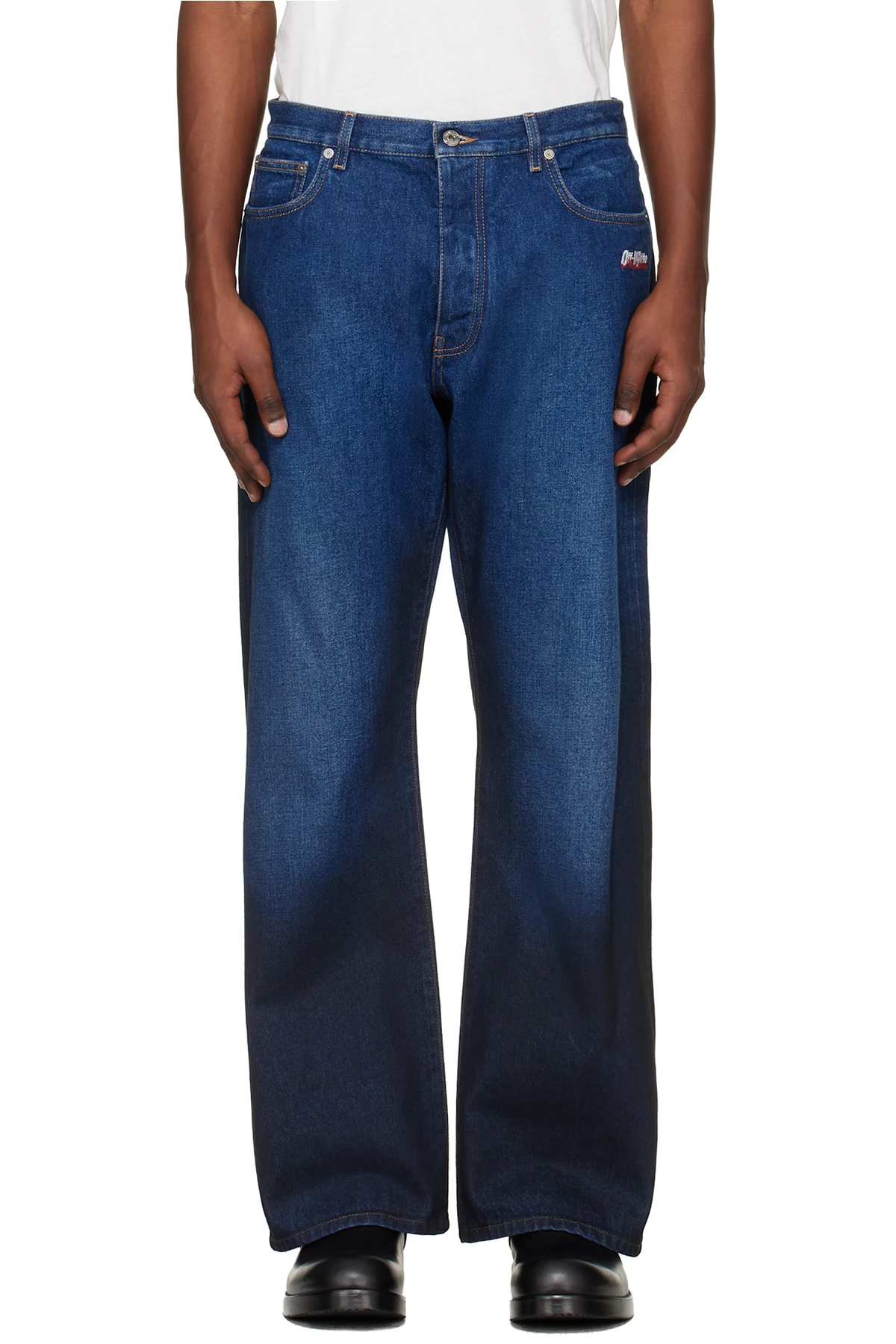 Navy Spray Diagonal Relax Jeans