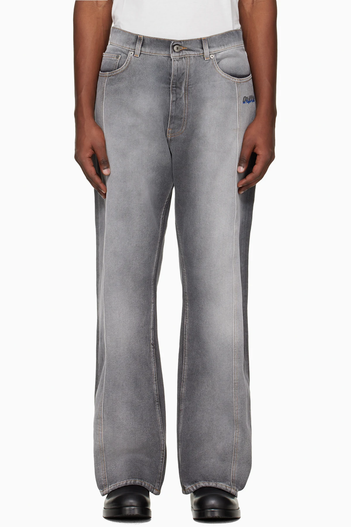 Gray Slanted Seam Relax Jeans