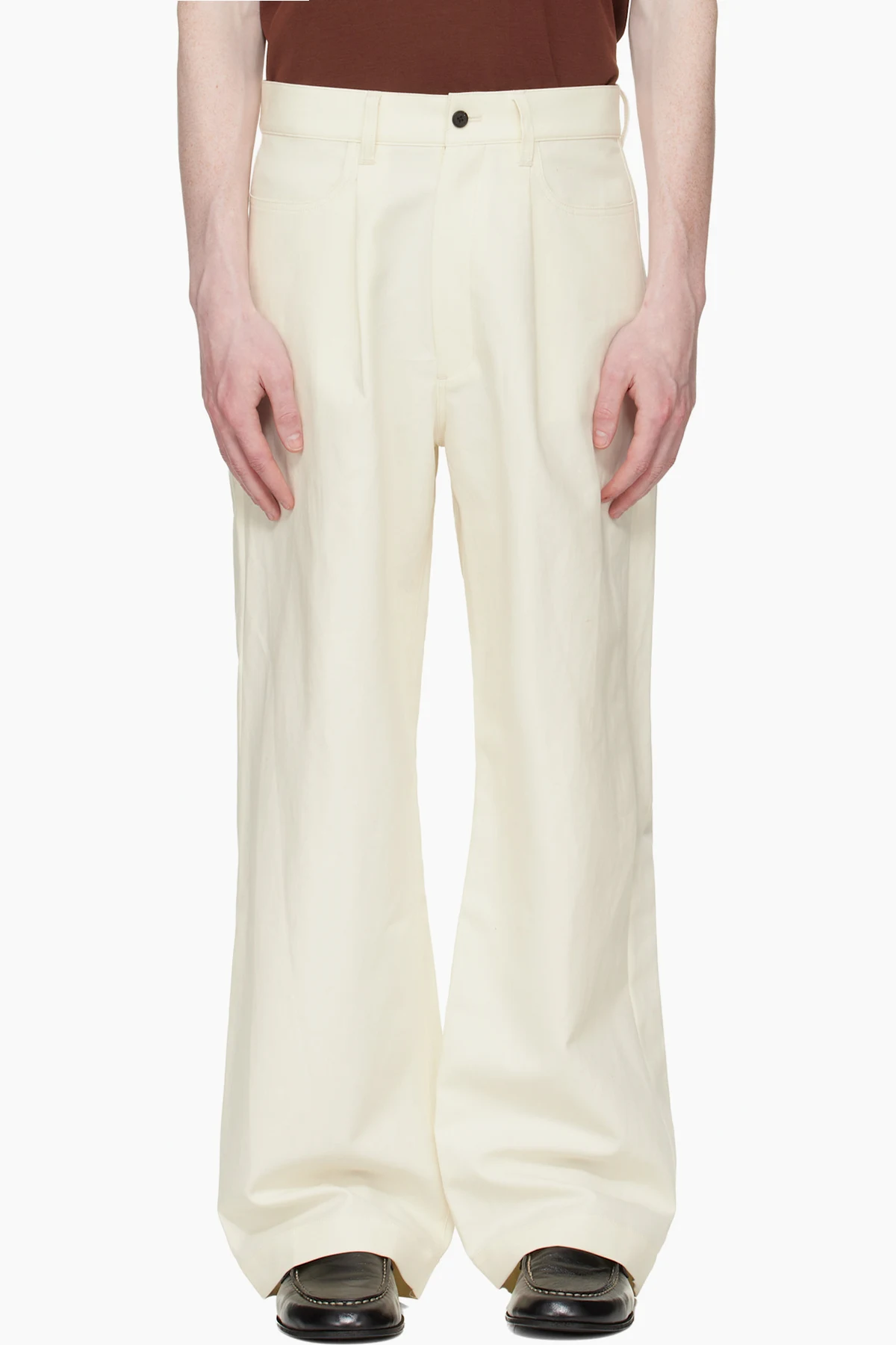 Off-White Double Weave Cotton One Tuck Wide Trousers