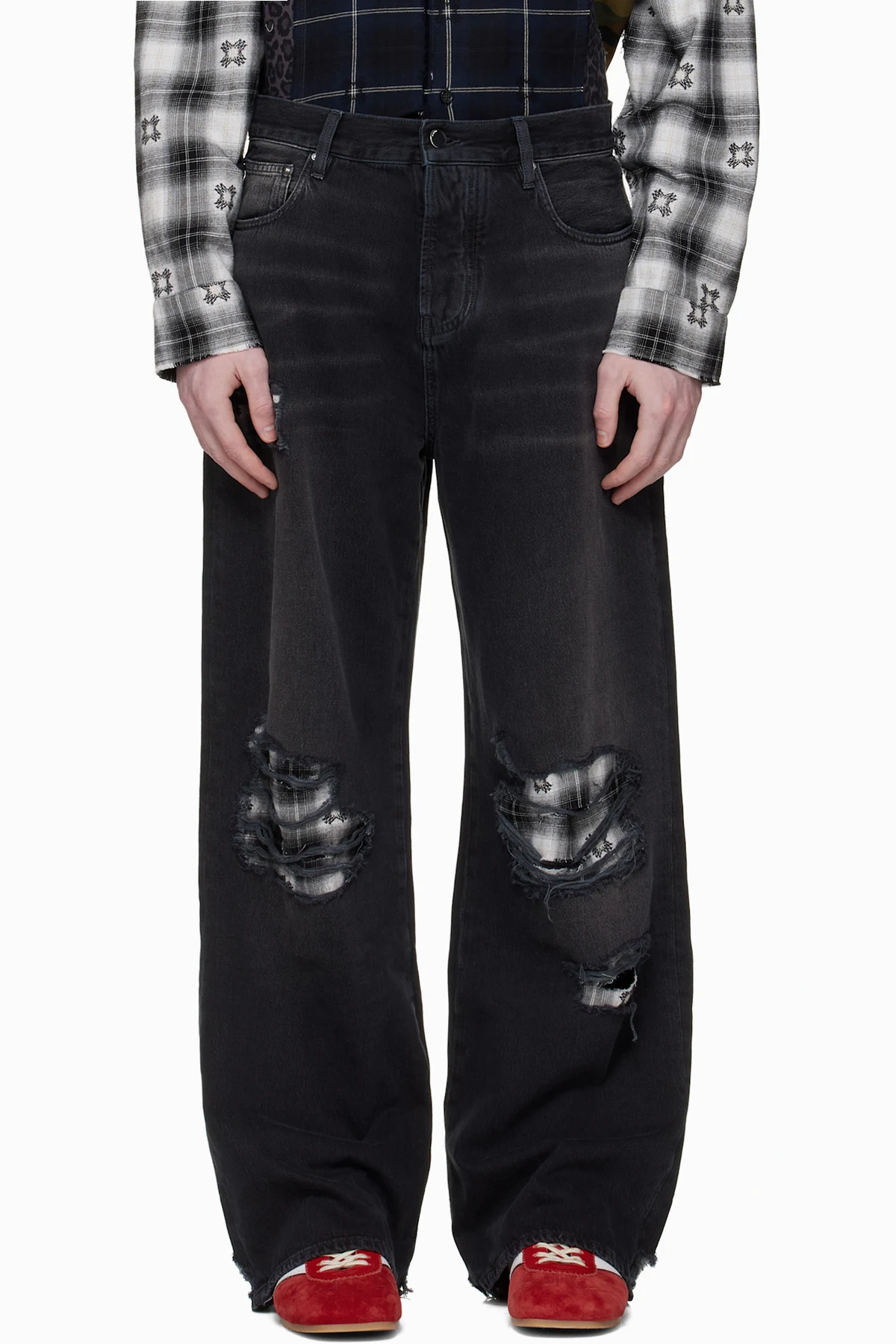 Black Flannel Repair Baggy Jeans