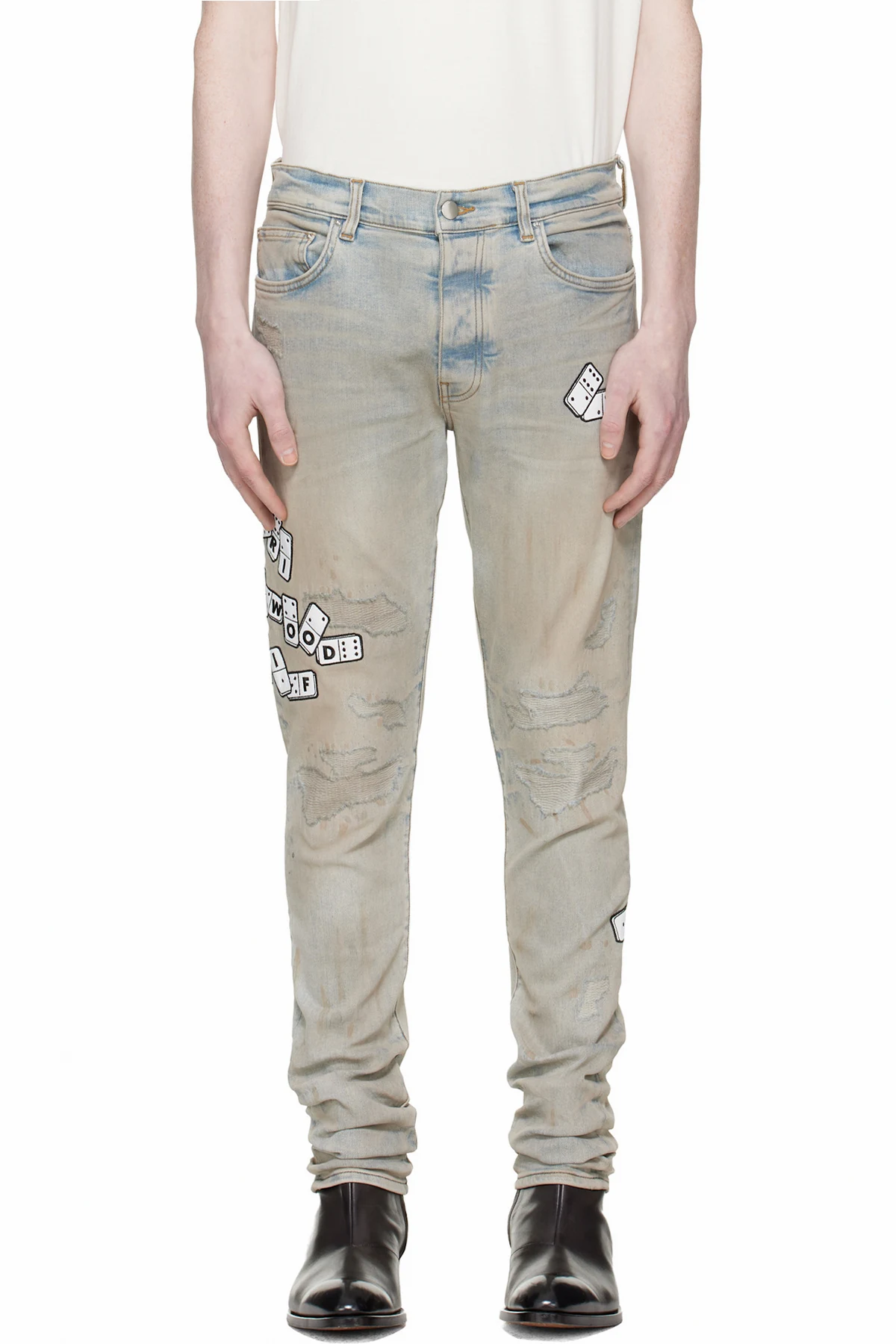Blue Domino Appliqué Skinny Jeans