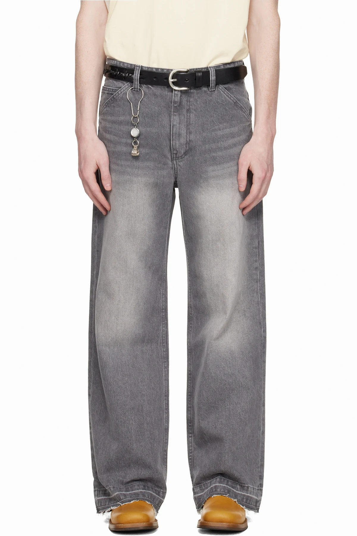 Gray Cut-Off Semi Flare Jeans