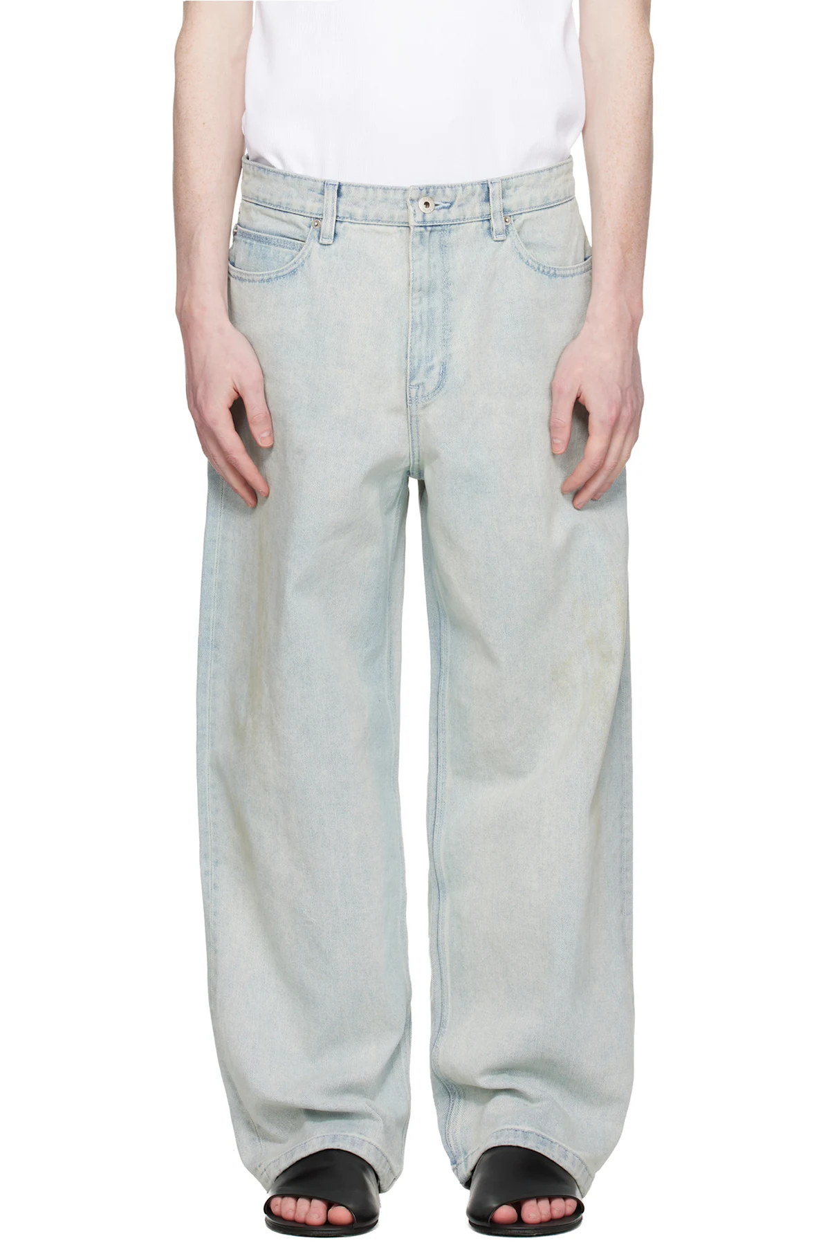 Blue Straight Cut Sand Washed Jeans