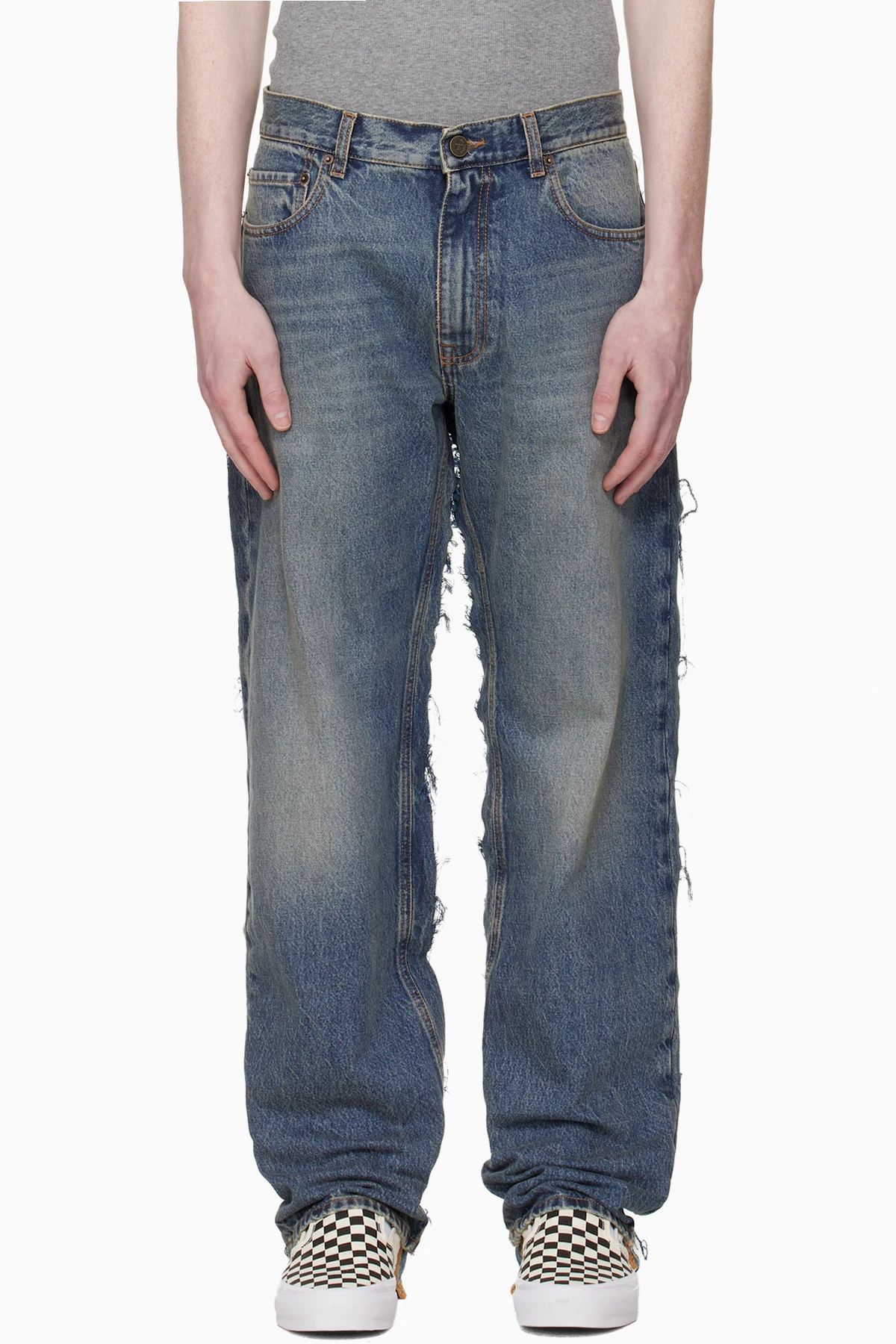Blue Cut-Up Back Jeans
