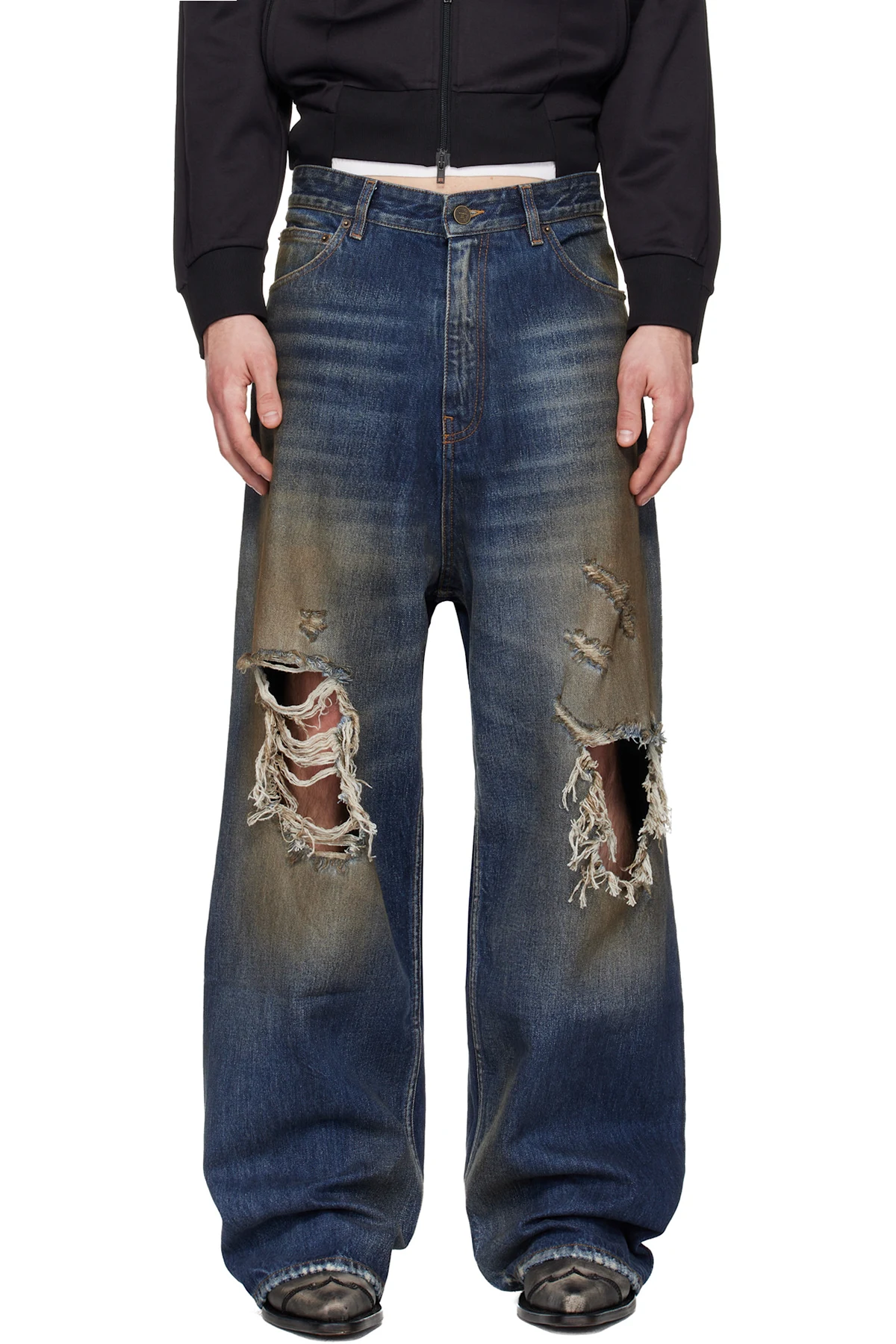 Blue Trashed Jeans