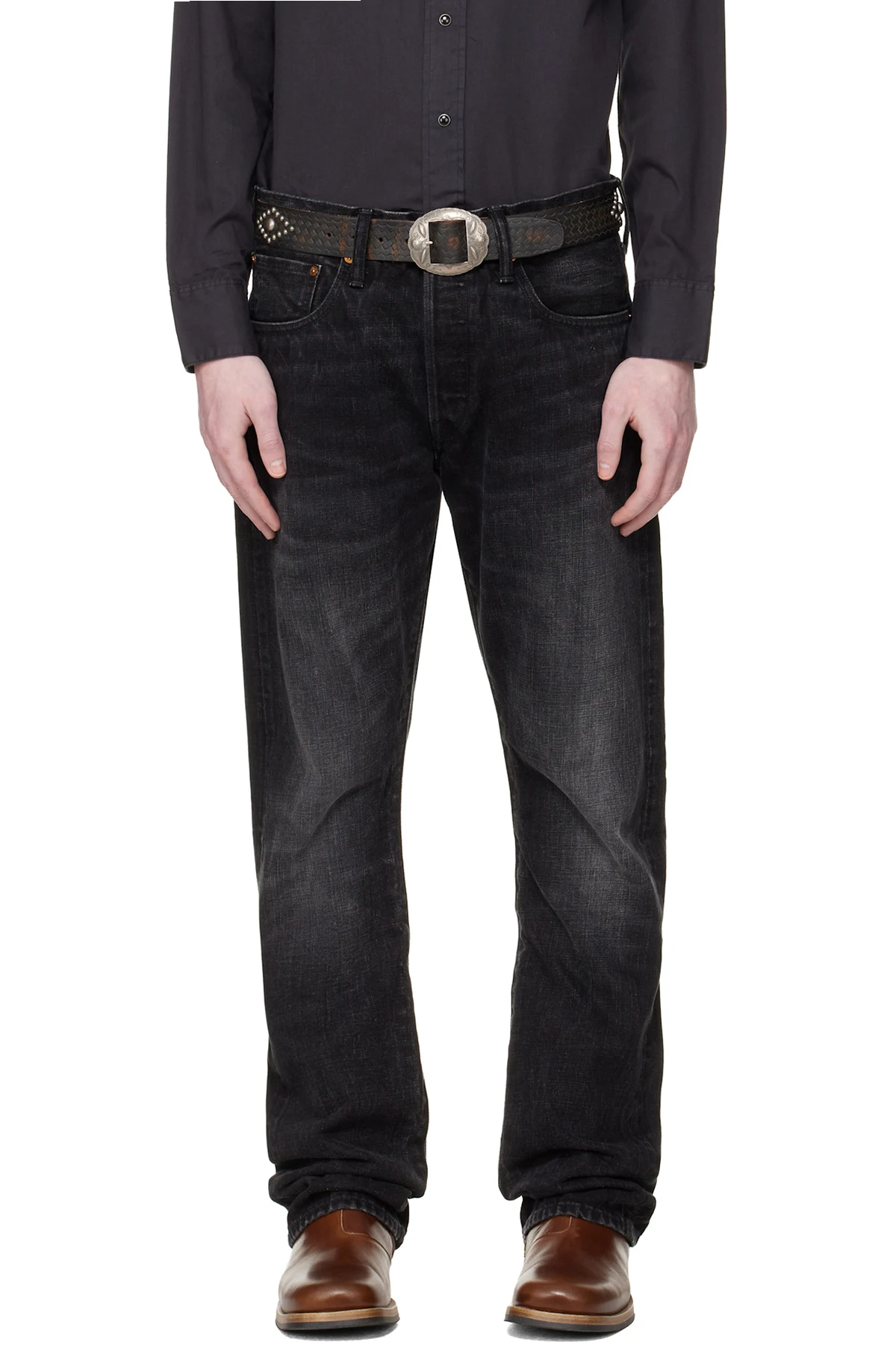 Black Slim Boot Distressed Selvedge Jeans