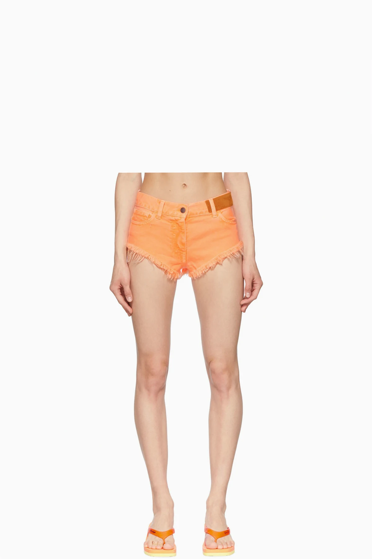 Orange Frayed Denim Shorts
