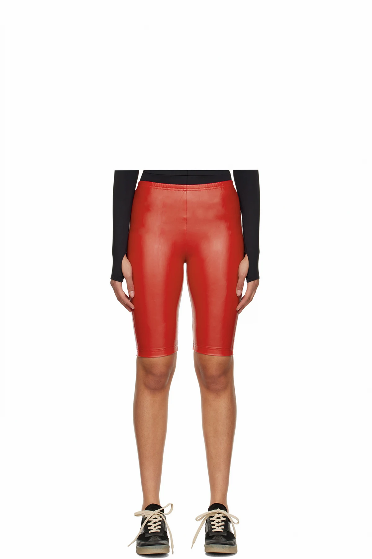 Red Faux-Leather Shorts