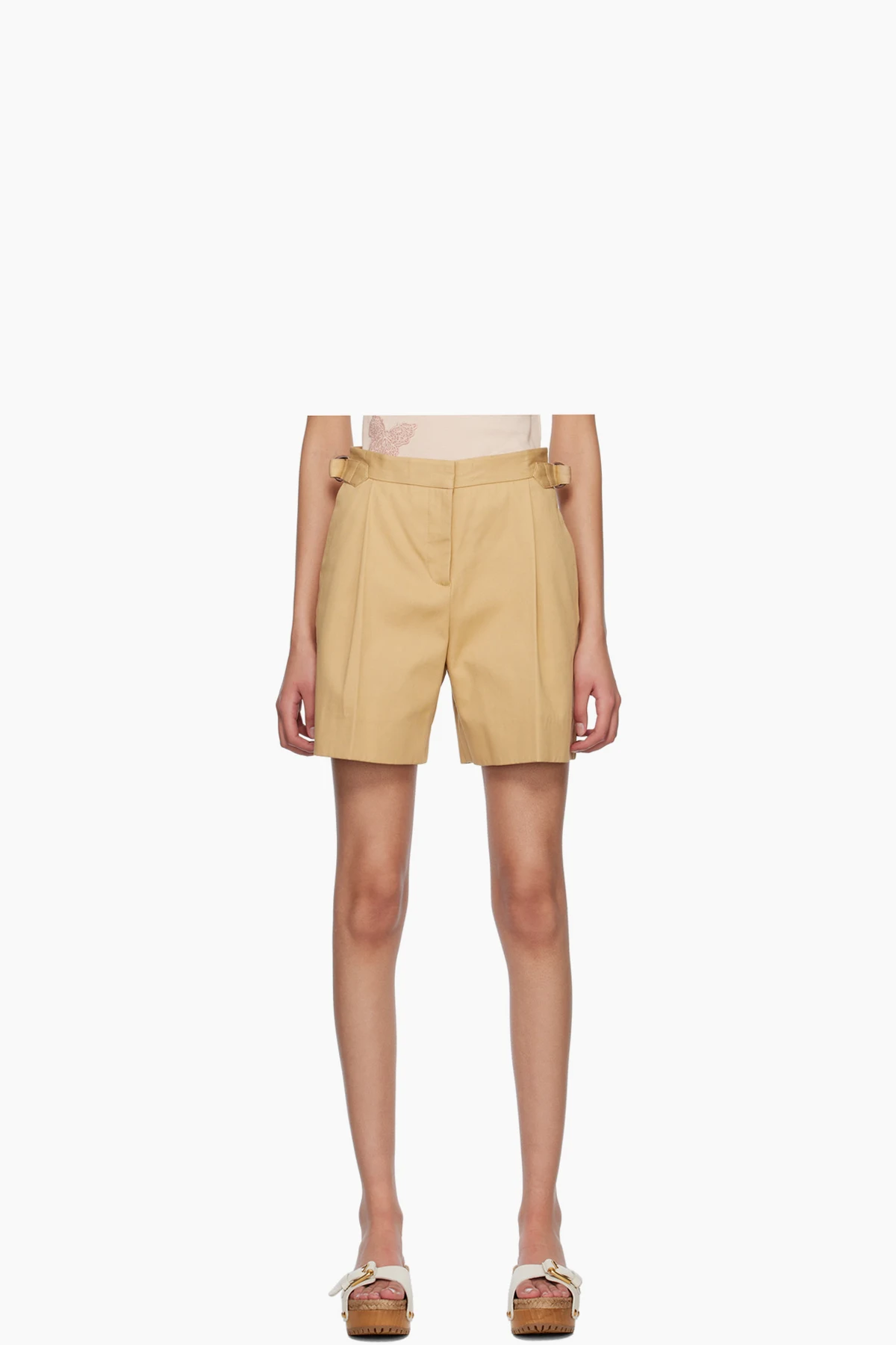 Beige Pleated Shorts