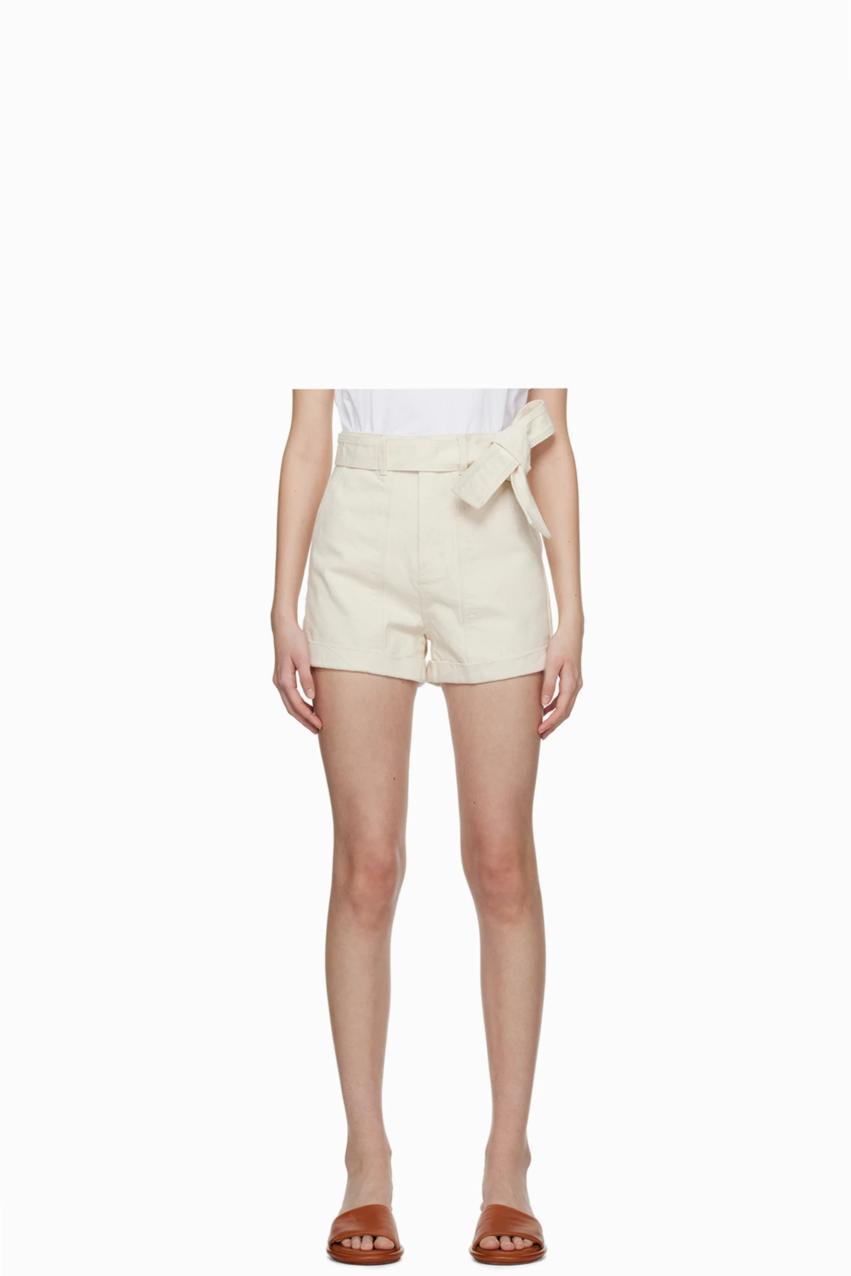 Beige Ribbon Denim Shorts