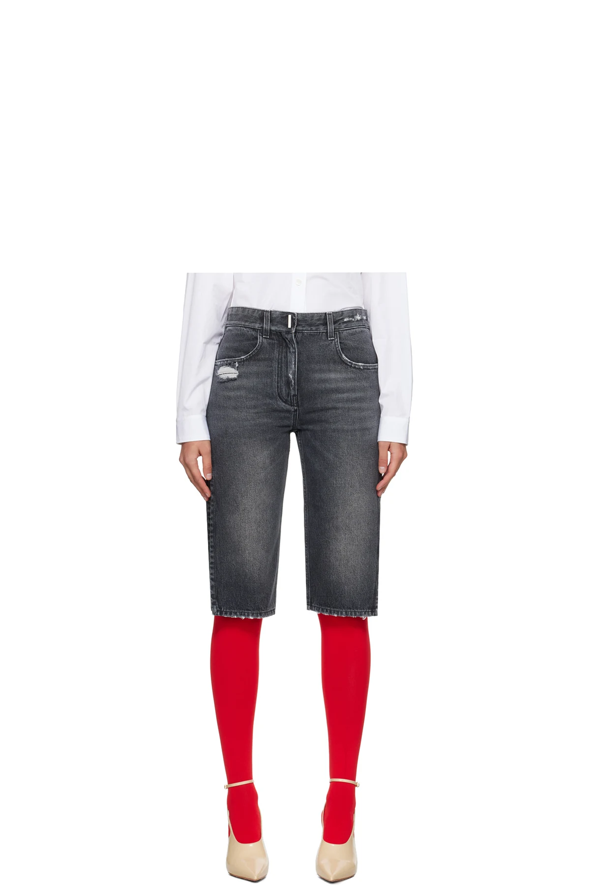 Gray Distressed Denim Shorts