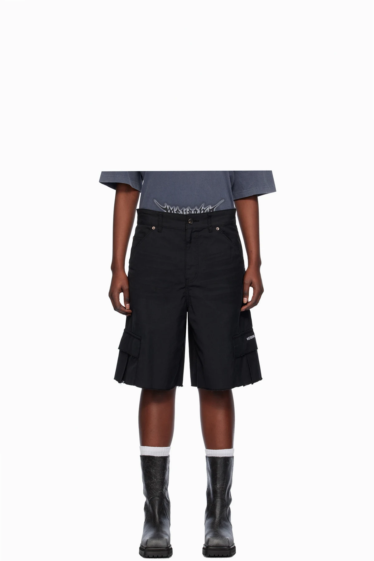 Black Cropped Cargo Shorts