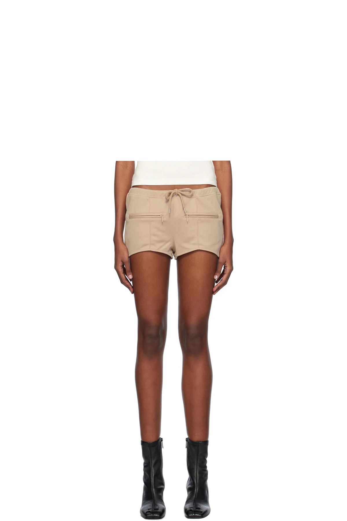 Beige Interlock Mini Shorts