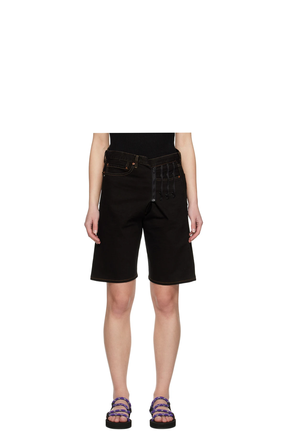 Black Upcycled Denim Shorts