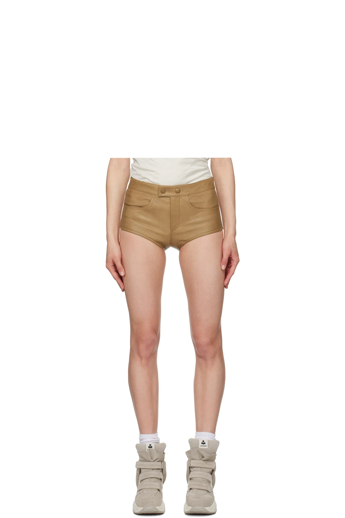 Tan Leslie Leather Shorts
