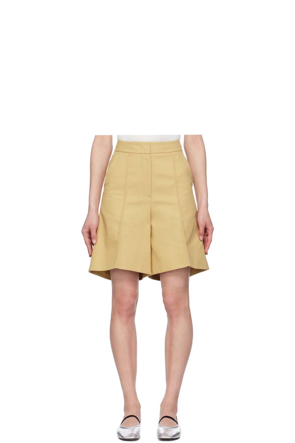 Beige Structured Shorts