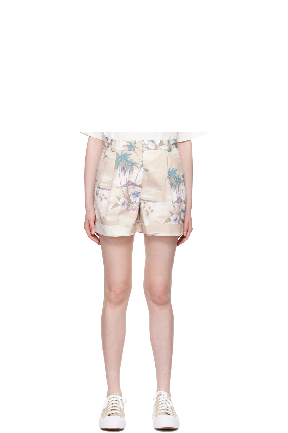 Beige Pleated Shorts