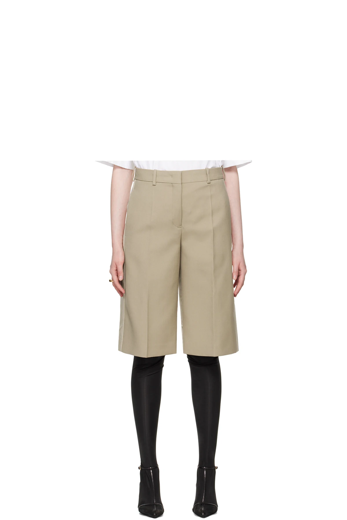 Beige Paneled Shorts