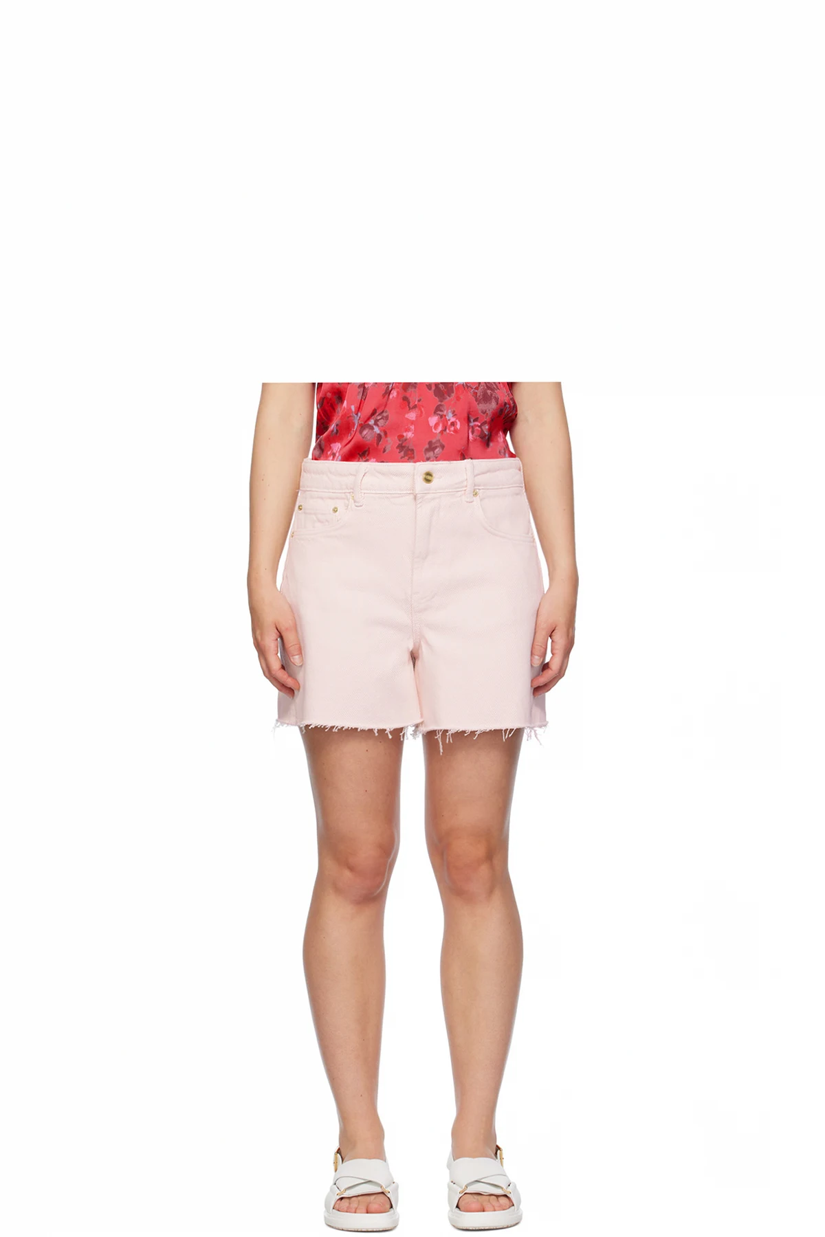 Pink Frayed Edge Denim Shorts