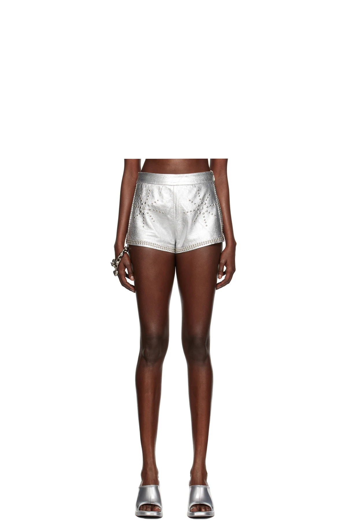 SSENSE Exclusive Silver Mimi Wade Edition Studded Leather Shorts