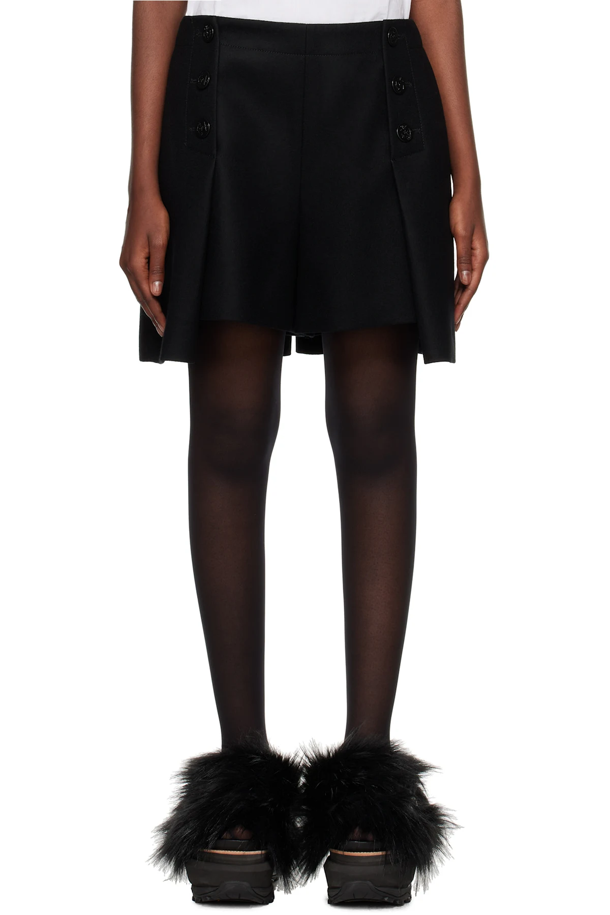 Black Wool Melton Shorts