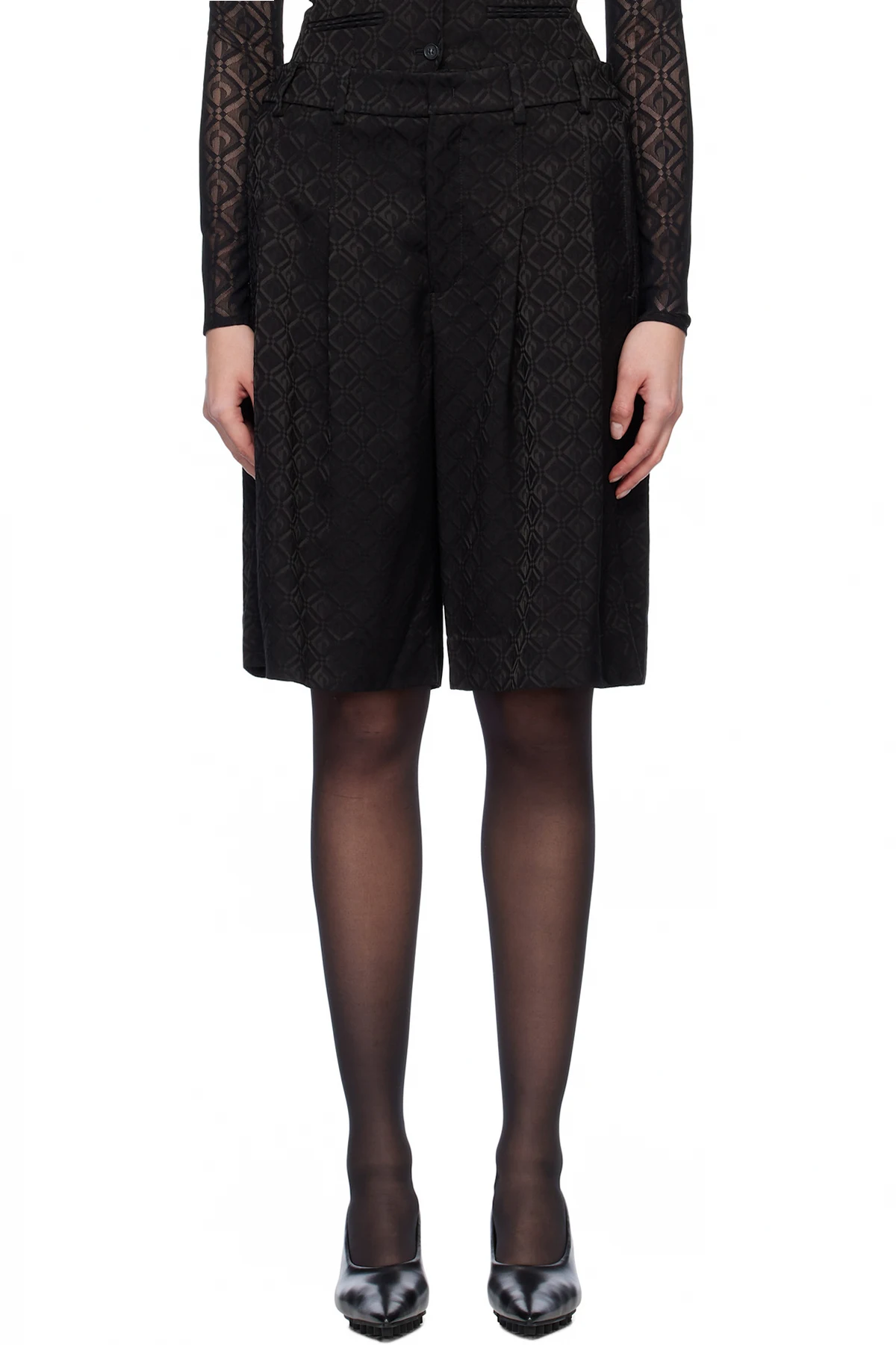 Black Moon Diamond Jacquard Tailoring Shorts