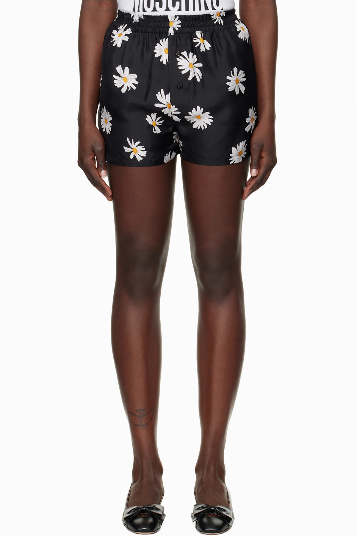 Black All Over Daisy Print Shorts